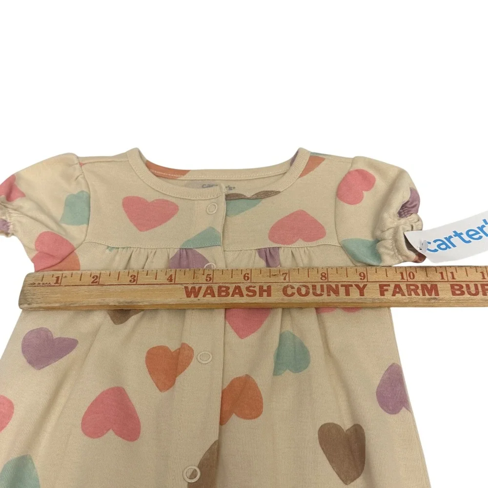 Carters‎ Baby Girl 9 Months Heart Print Romper Cream Pastel Snap Front Cotton
